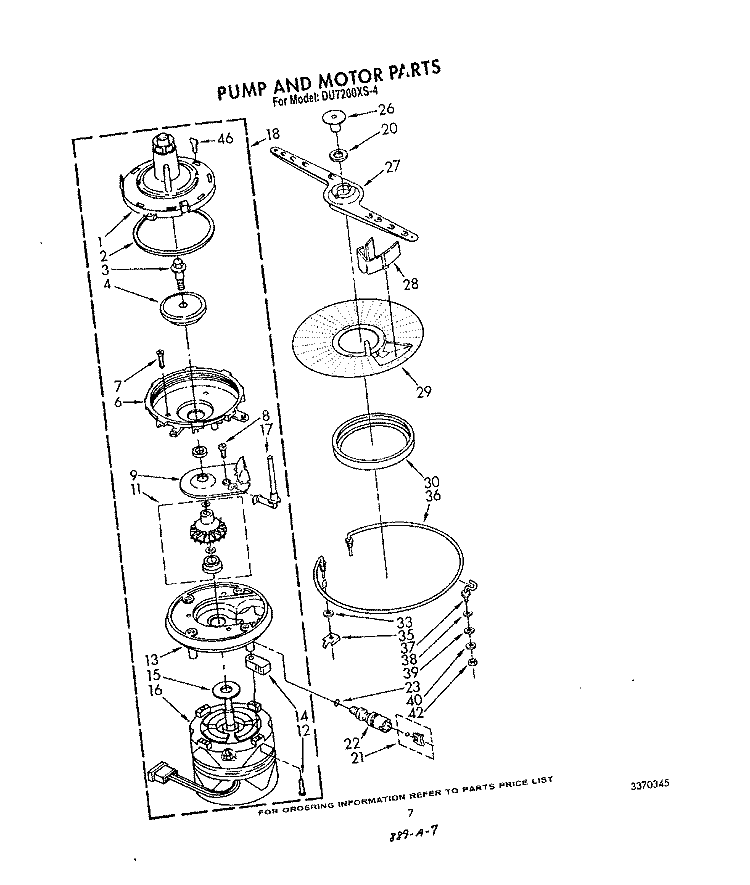 PUMP AND MOTOR Diagram and Parts List for DU7200XS4  Whirlpool Dishwasher
