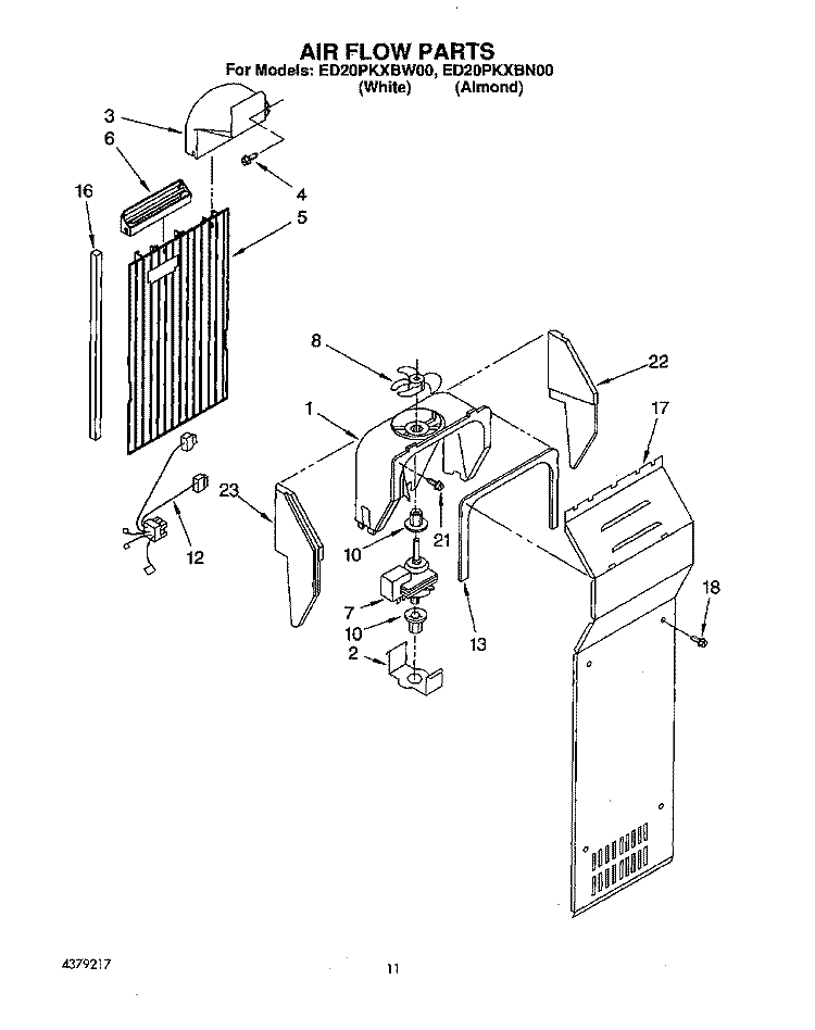AIR FLOW Diagram and Parts List for ED20PKXBN00  Whirlpool Refrigerator