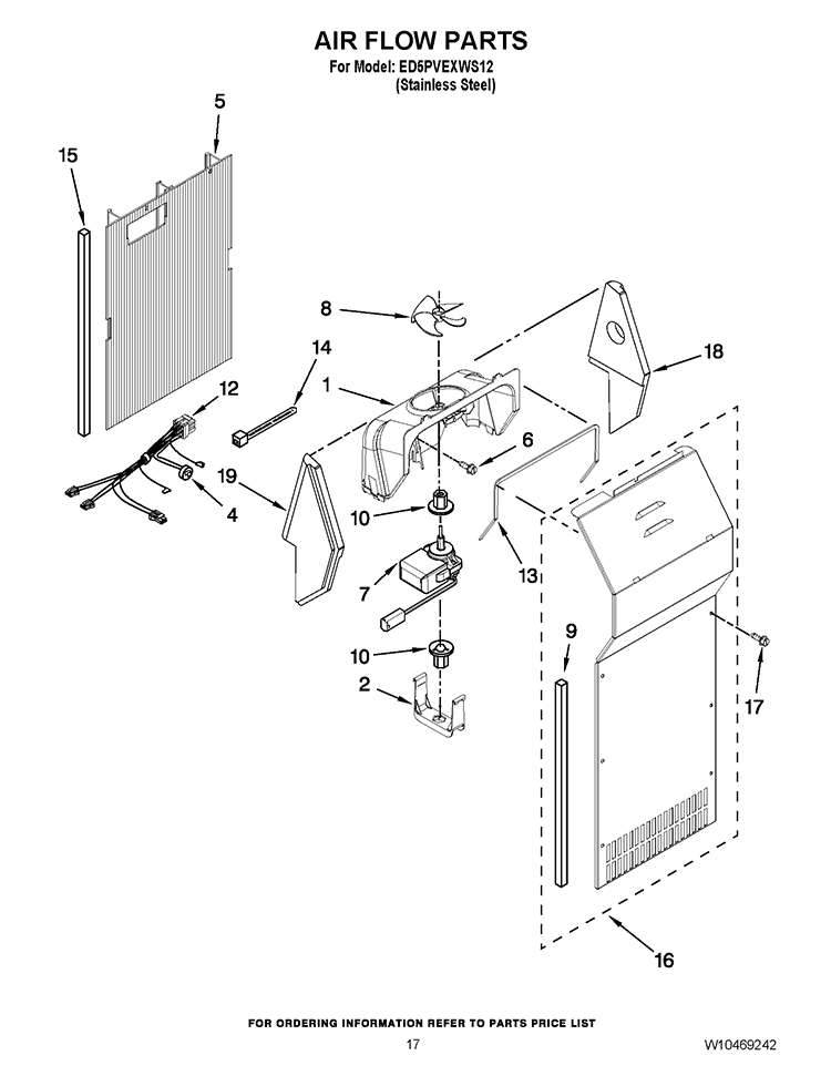 AIR FLOW PARTS Diagram and Parts List for ED5PVEXWS12  Whirlpool Refrigerator