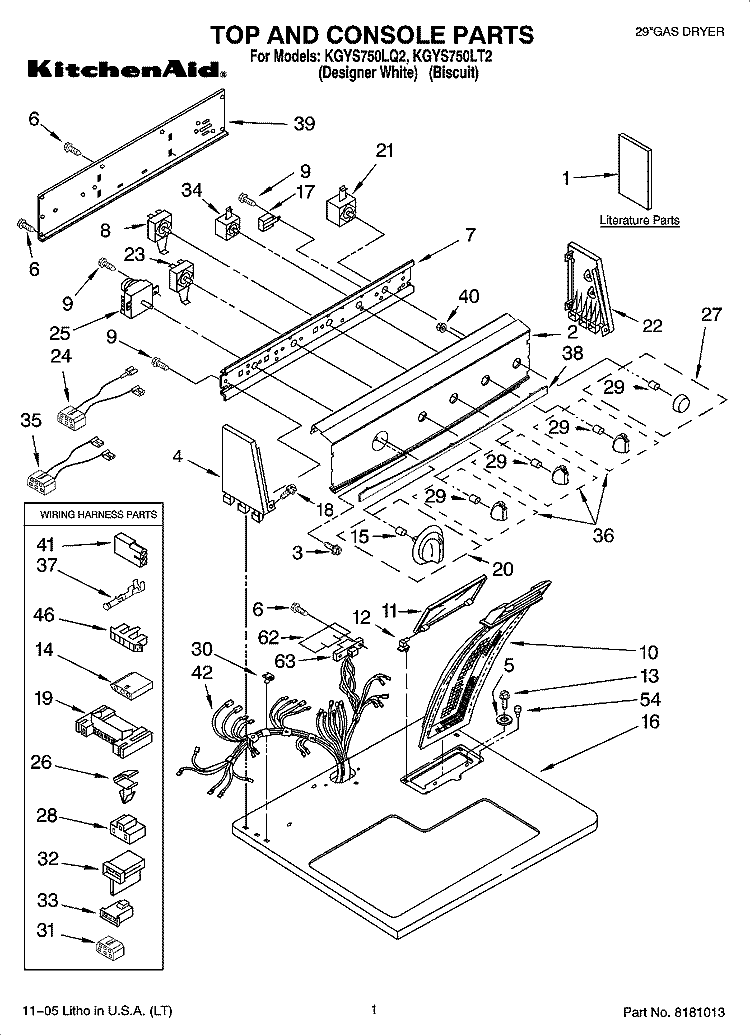 TOP AND CONSOLE PARTS Diagram and Parts List for KGYS750LT2  KitchenAid Dryer