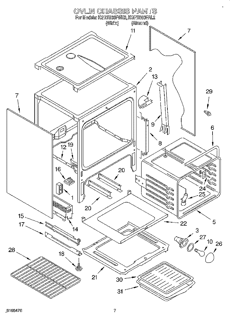 OVEN CHASSIS Diagram and Parts List for KGRT500FWH2  KitchenAid Range