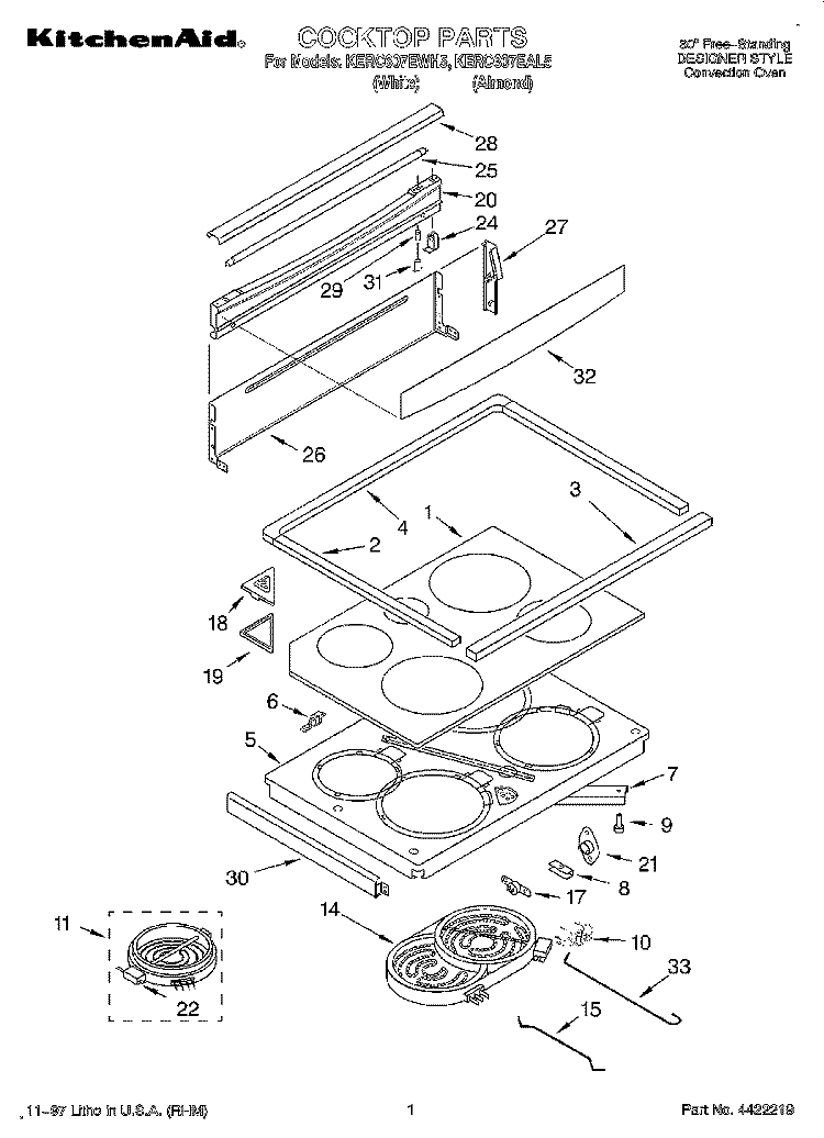 COOKTOP Diagram and Parts List for KERC607EAL5  KitchenAid Range