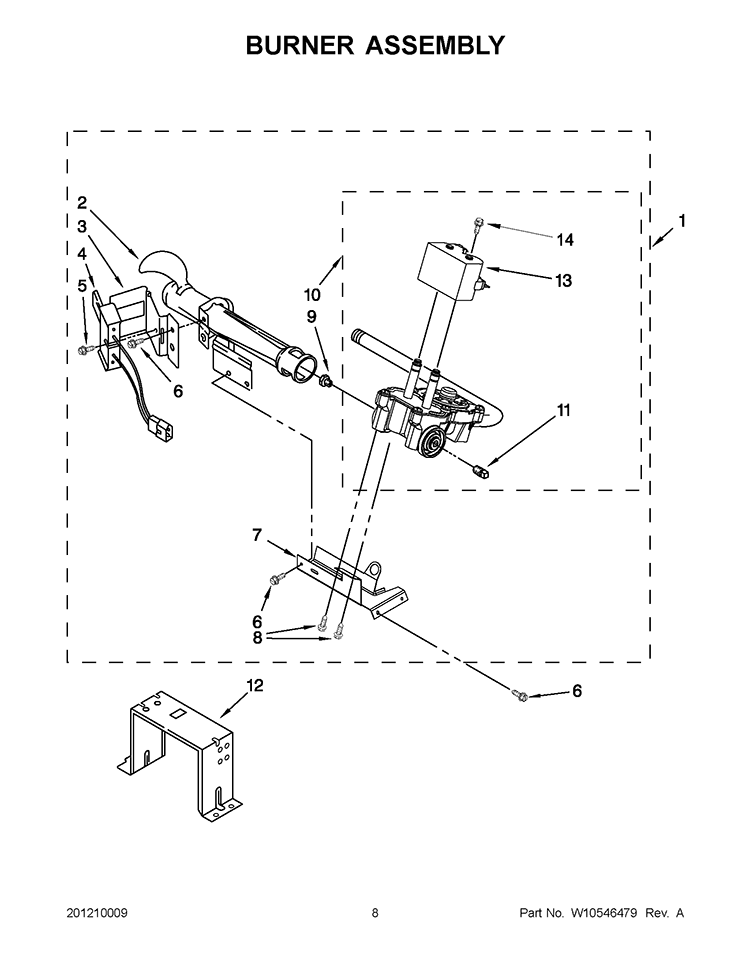 BURNER ASSEMBLY Diagram and Parts List for 7MWGD1500AQ0  Whirlpool Dryer