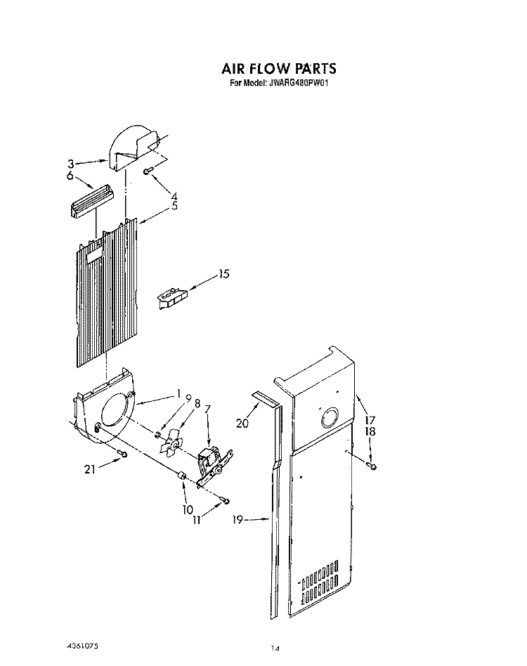 AIR FLOW Diagram and Parts List for JWARG480PW01  Whirlpool Refrigerator