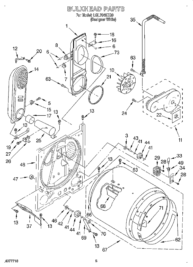 BULKHEAD Diagram and Parts List for LGL7646EQ0  Whirlpool Dryer