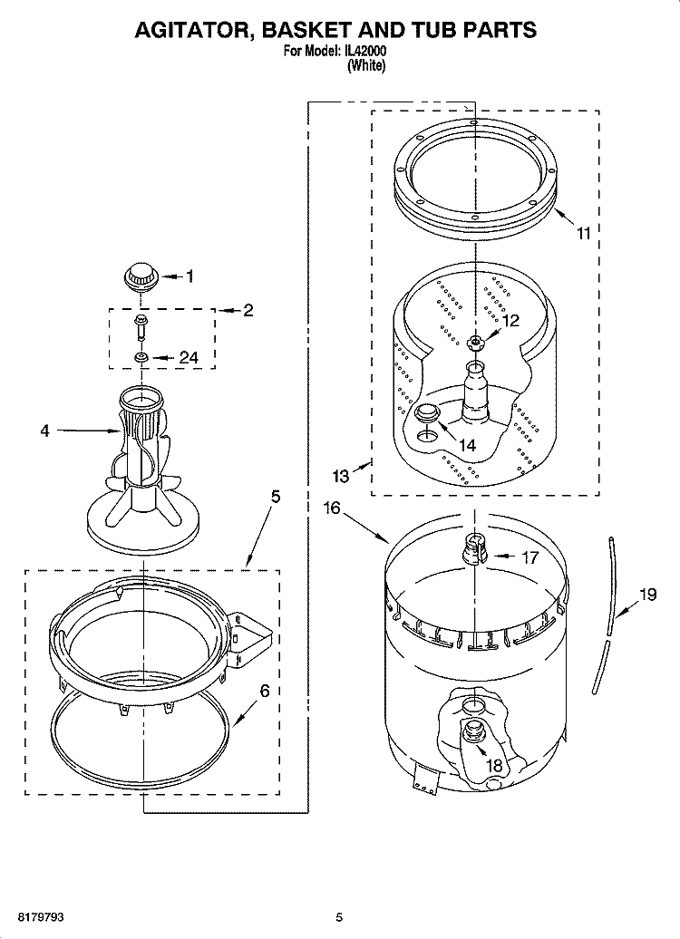 AGITATOR, BASKET AND TUB PARTS Diagram and Parts List for IL42000  Inglis Washer