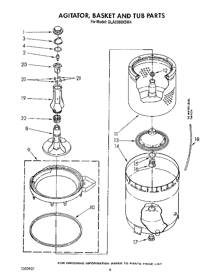 AGITATOR, BASKET AND TUB Diagram and Parts List for GLA5580XSG4  Whirlpool Washer