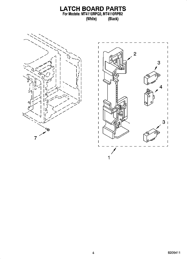 LATCH BOARD PARTS Diagram and Parts List for MT4110RPB2  Whirlpool Microwave