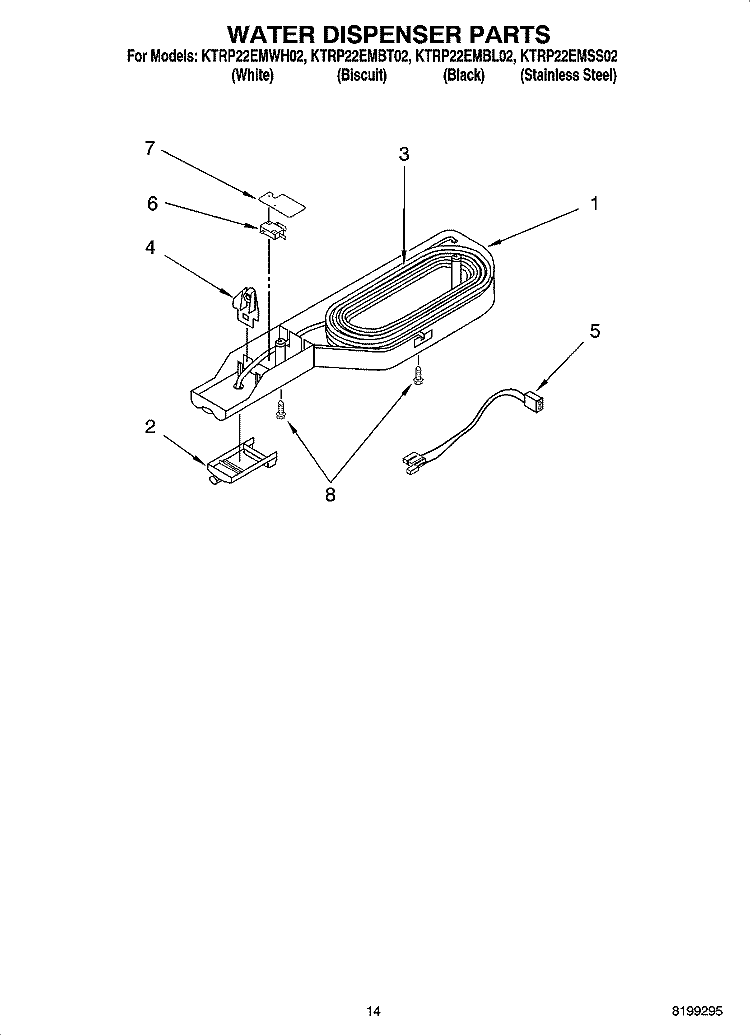 WATER DISPENSER PARTS, OPTIONAL PARTS Diagram and Parts List for KTRP22EMWH02  KitchenAid Refrigerator