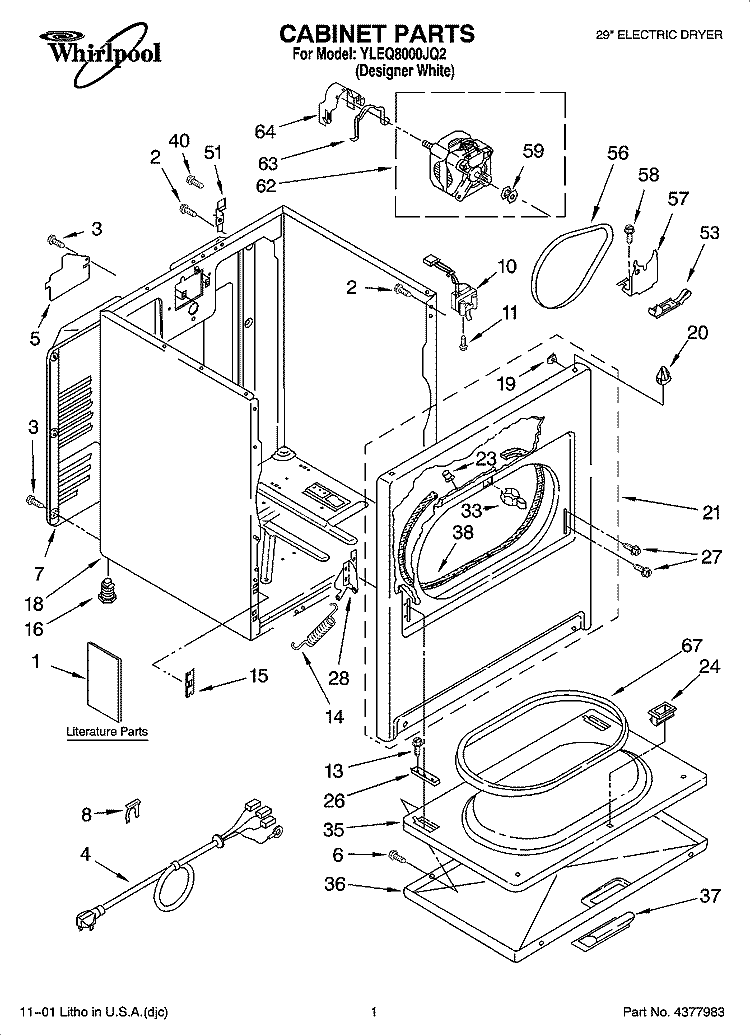 CABINET PARTS Diagram and Parts List for YLEQ8000JQ2  Whirlpool Dryer