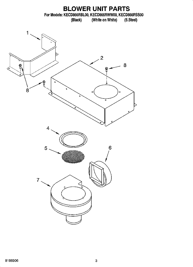 BLOWER UNIT PARTS, OPTIONAL PARTS Diagram and Parts List for KECD866RSS00  KitchenAid Cooktop