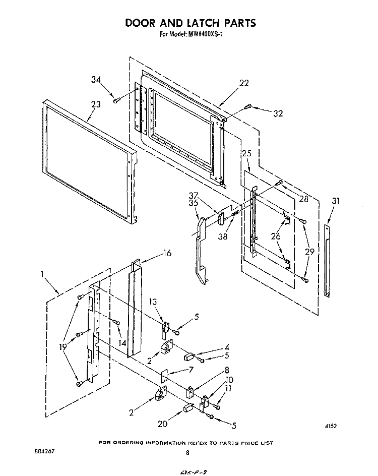 DOOR AND LATCH Diagram and Parts List for MW8400XS1  Whirlpool Microwave