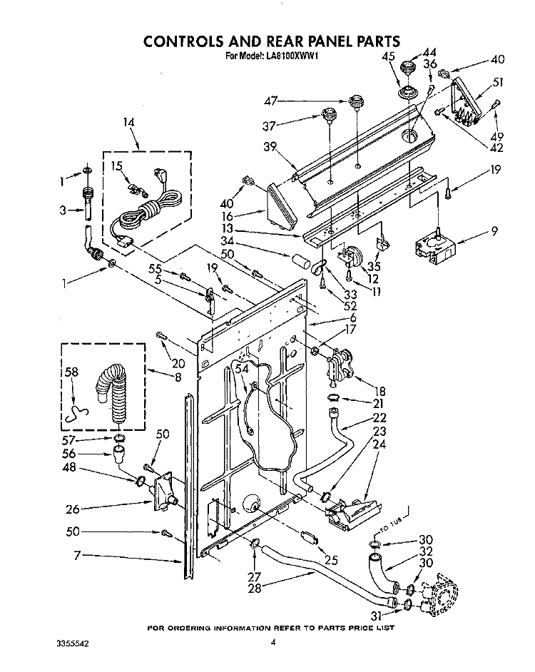 CONTROLS AND REAR PANEL Diagram and Parts List for LA8100XWW1  Whirlpool Washer