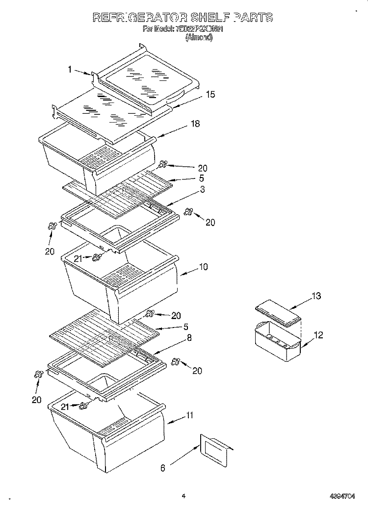 REFRIGERATOR SHELF Diagram and Parts List for 7ED22PQXDN01  Whirlpool Refrigerator