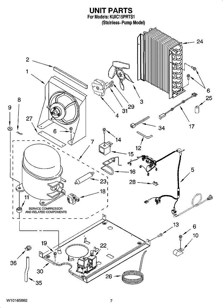 UNIT PARTS, OPTIONAL PARTS (NOT INCLUDED) Diagram and Parts List for KUIC15PRTS1  KitchenAid Ice Maker