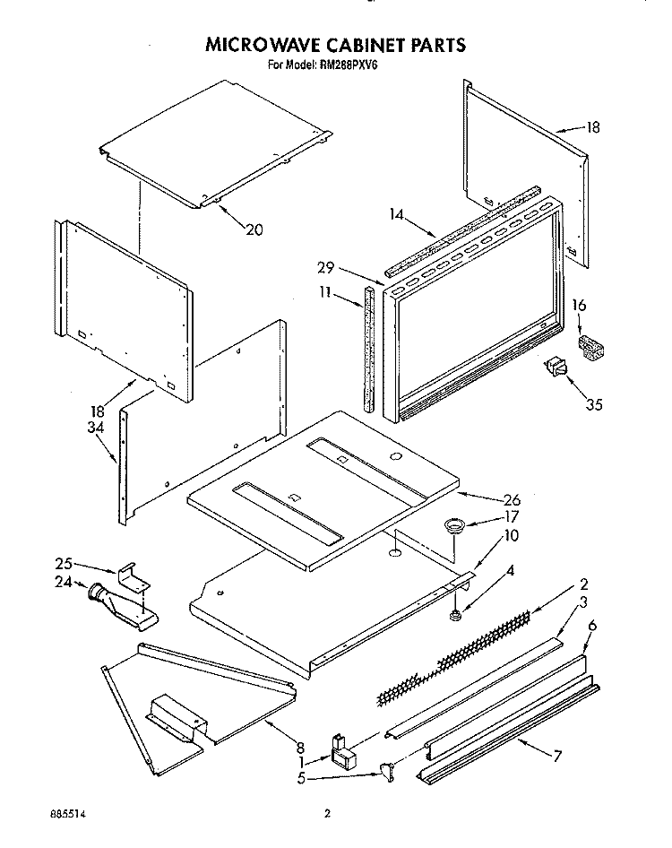 MICROWAVE CABINET Diagram and Parts List for RM288PXV6  Whirlpool Microwave Oven Combo