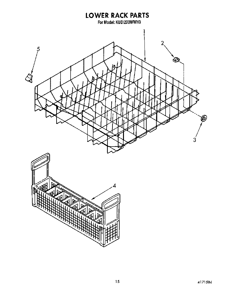LOWER RACK Diagram and Parts List for KUDI220WWH3  KitchenAid Dishwasher