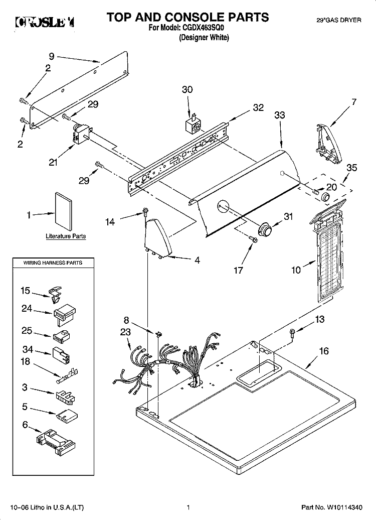 TOP AND CONSOLE PARTS Diagram and Parts List for CGDX463SQ0  Crosley Dryer