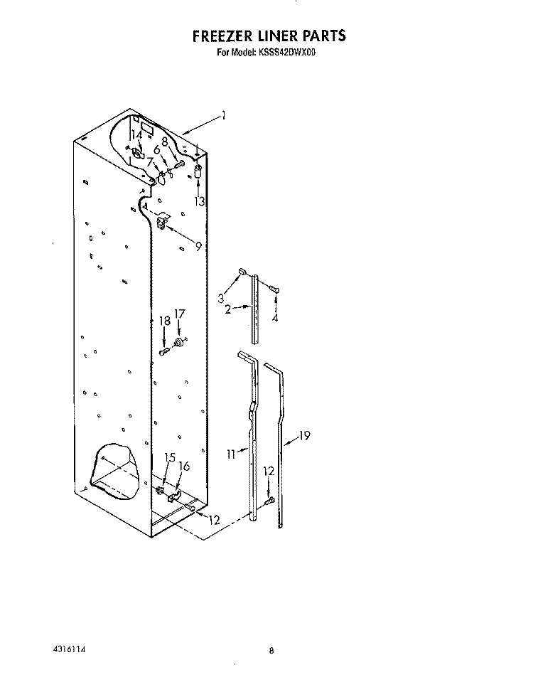 FREEZER LINER Diagram and Parts List for KSSS42DWX00  KitchenAid Refrigerator