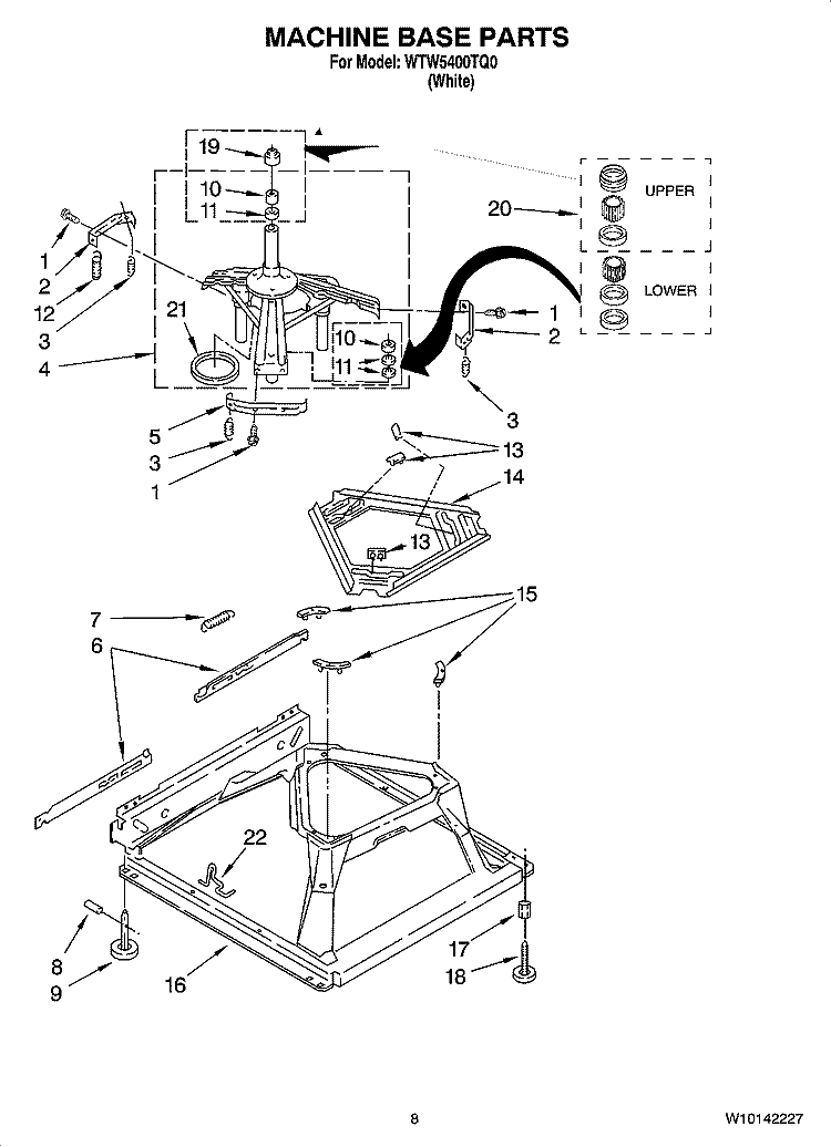 MACHINE BASE PARTS Diagram and Parts List for WTW5400TQ0  Whirlpool Washer