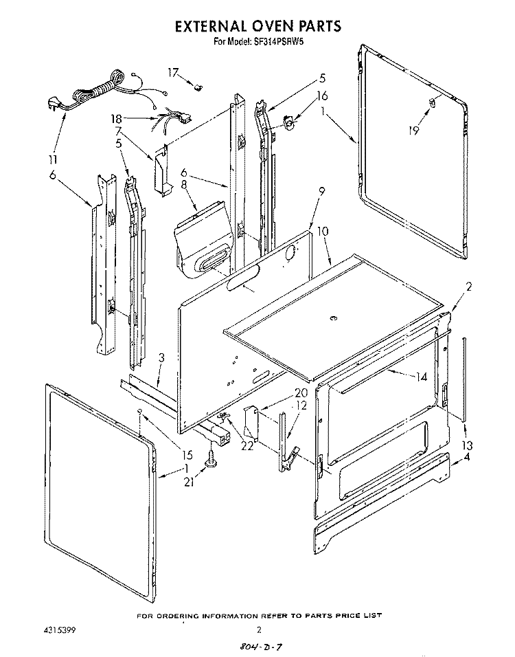 EXTERNAL OVEN Diagram and Parts List for SF314PSRW5  Whirlpool Range