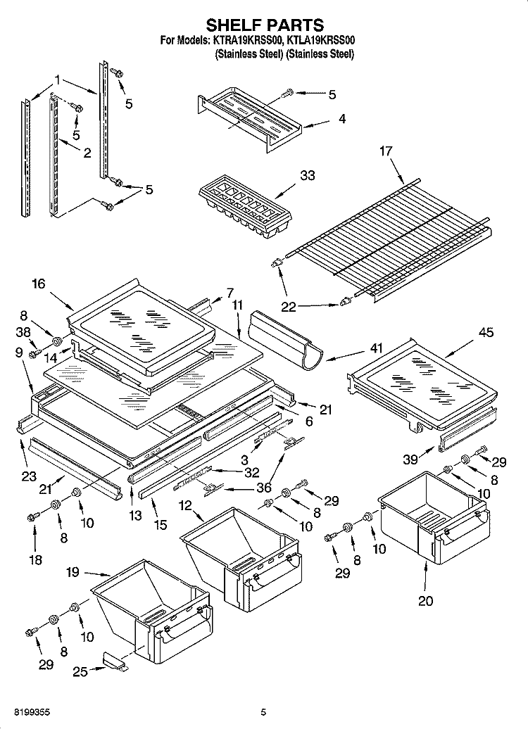 SHELF PARTS Diagram and Parts List for KTRA19KRSS00  Whirlpool Refrigerator