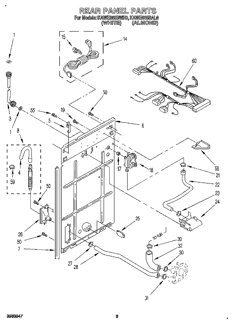REAR PANEL Diagram and Parts List for KAWE665BAL0  KitchenAid Washer