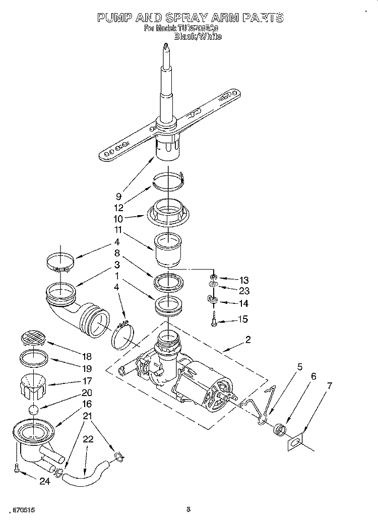 PUMP AND SPRAYARM Diagram and Parts List for TUD5700EQ0  Estate Dishwasher