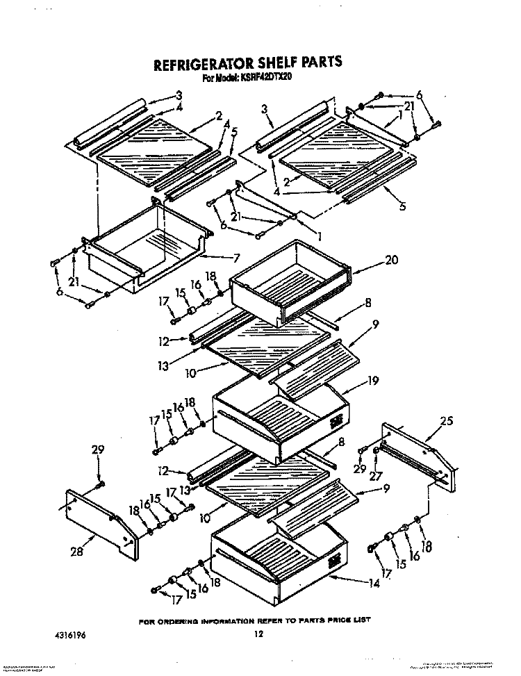 REFRIGERATOR SHELF Diagram and Parts List for KSRF42DTX20  KitchenAid Refrigerator