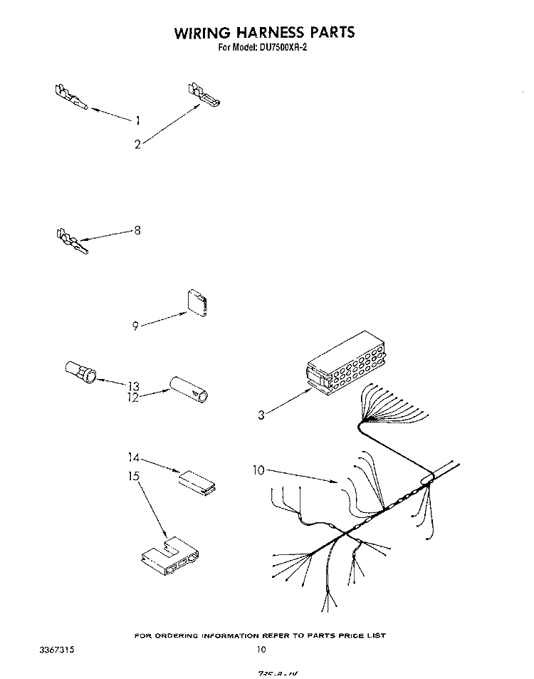 WIRING HARNESS Diagram and Parts List for DU7500XR2  Whirlpool Dishwasher