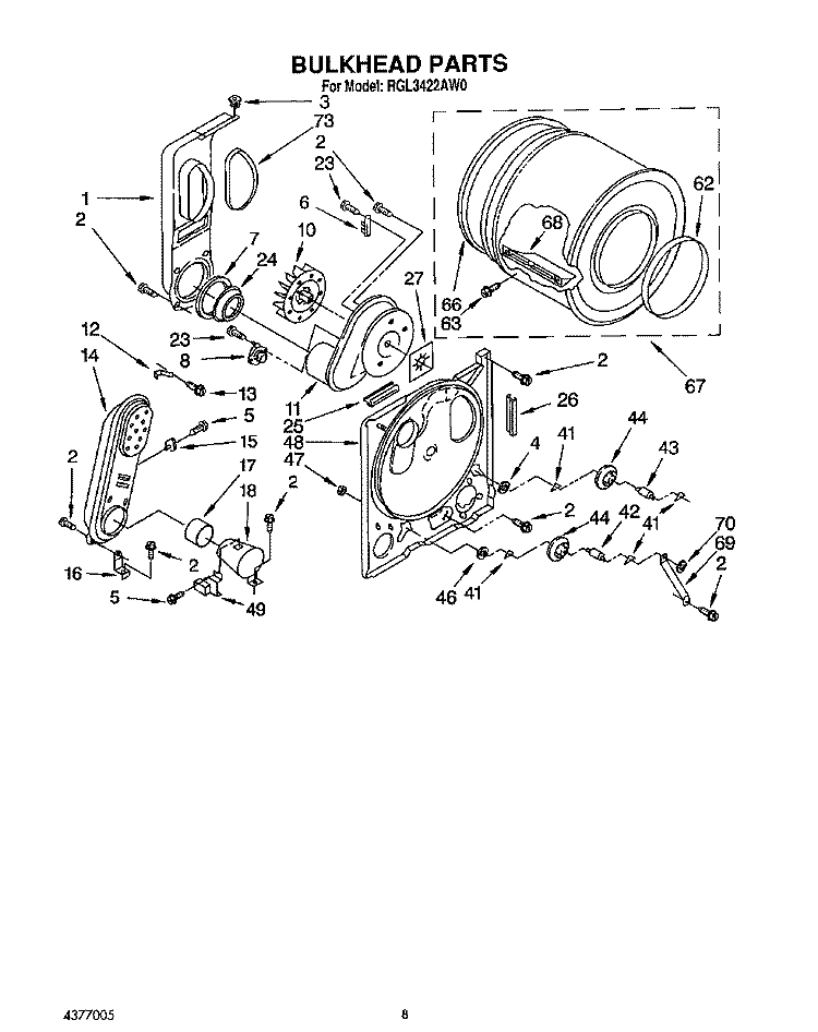 BULKHEAD Diagram and Parts List for RGL3422AL0  Roper Dryer
