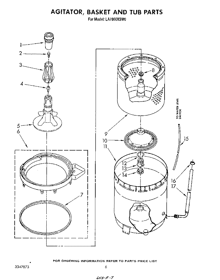 AGITATOR, BASKET AND TUB Diagram and Parts List for LA7800XSW0  Whirlpool Washer