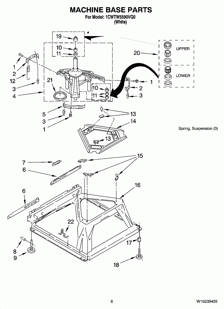MACHINE BASE PARTS Diagram and Parts List for 1CWTW5590VQ0  Whirlpool Washer