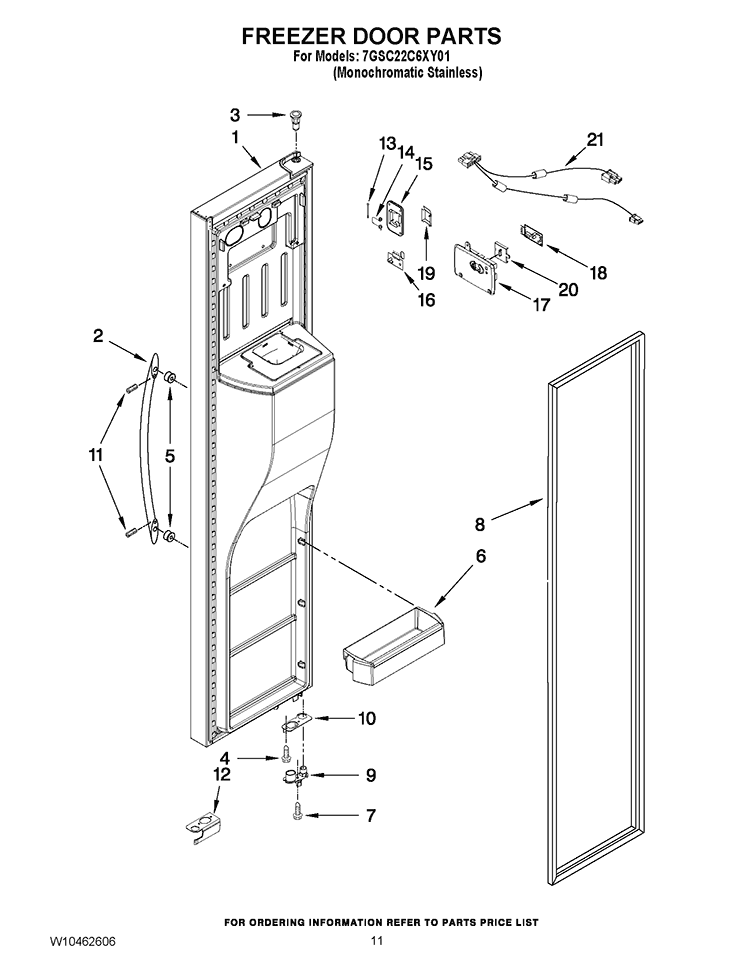 FREEZER DOOR PARTS Diagram and Parts List for 7GSC22C6XY01  Whirlpool Refrigerator