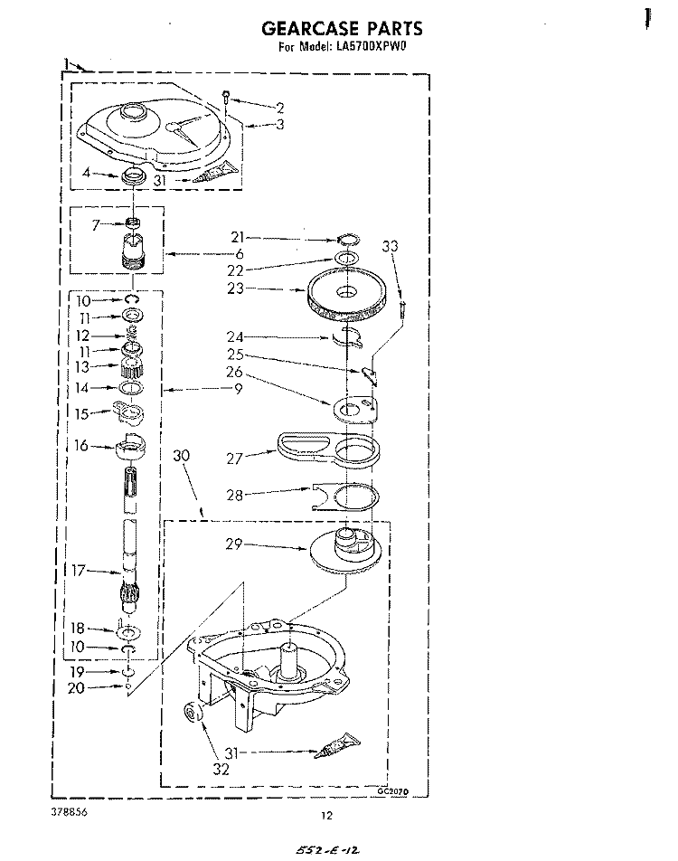 GEARCASE Diagram and Parts List for LA5700XPW0  Whirlpool Washer