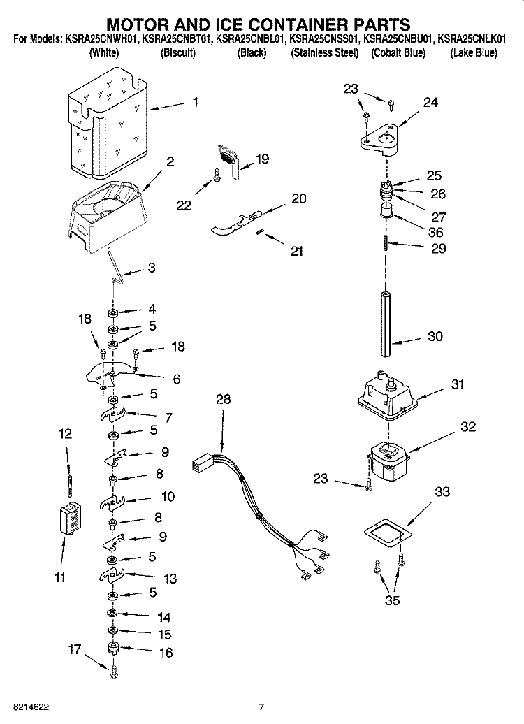 MOTOR AND ICE CONTAINER PARTS Diagram and Parts List for KSRA25CNSS01  KitchenAid Refrigerator