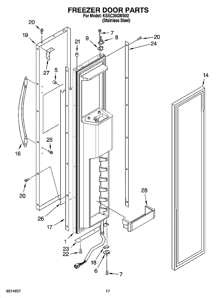 FREEZER DOOR PARTS Diagram and Parts List for KSSC36QMS02  KitchenAid Refrigerator