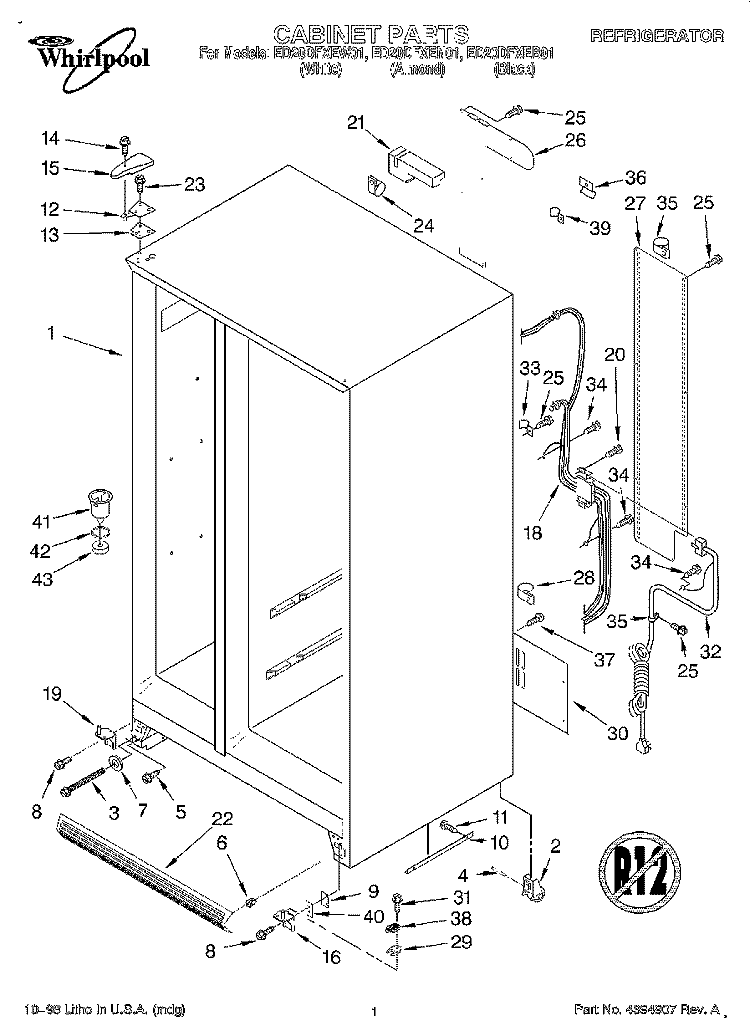 CABINET Diagram and Parts List for ED20DFXEN01  Whirlpool Refrigerator