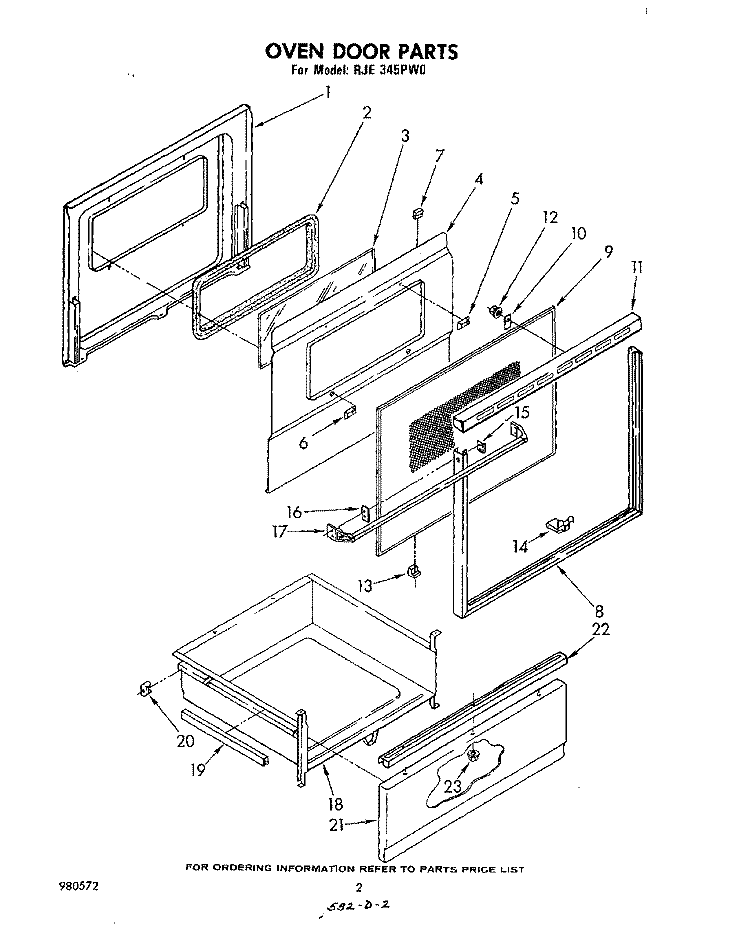 OVEN DOOR PARTS Diagram and Parts List for RJE345PW0  Whirlpool Range