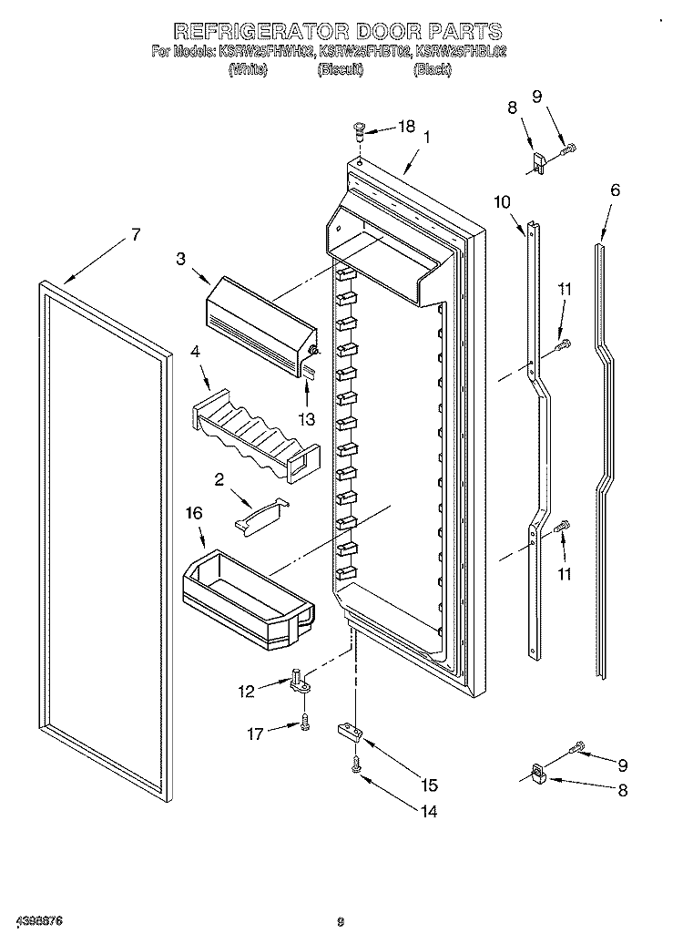 REFRIGERATOR DOOR Diagram and Parts List for KSRW25FHBT02  KitchenAid Refrigerator