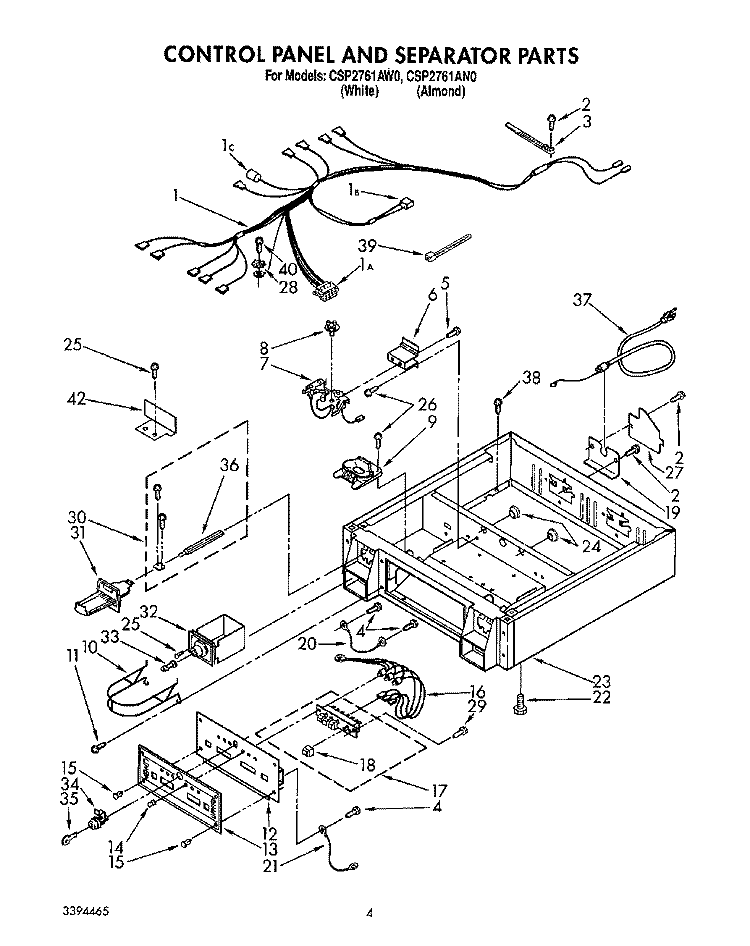 CONTROL PANEL AND SEPARATOR Diagram and Parts List for CSP2761AN0  Whirlpool Dryer