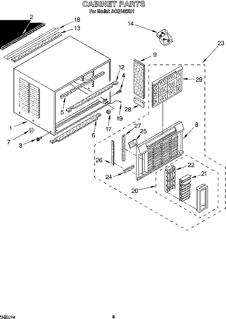 CABINET Diagram and Parts List for ACQ142XD1  Whirlpool Air Conditioner