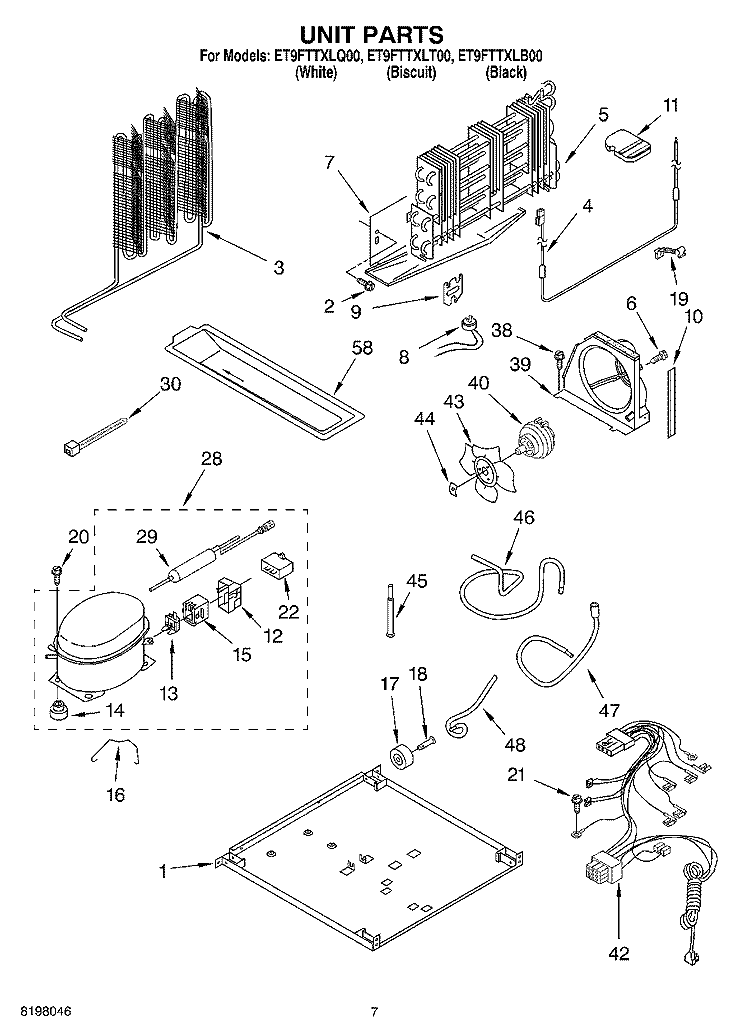 UNIT Diagram and Parts List for ET9FTTXLB00  Whirlpool Refrigerator