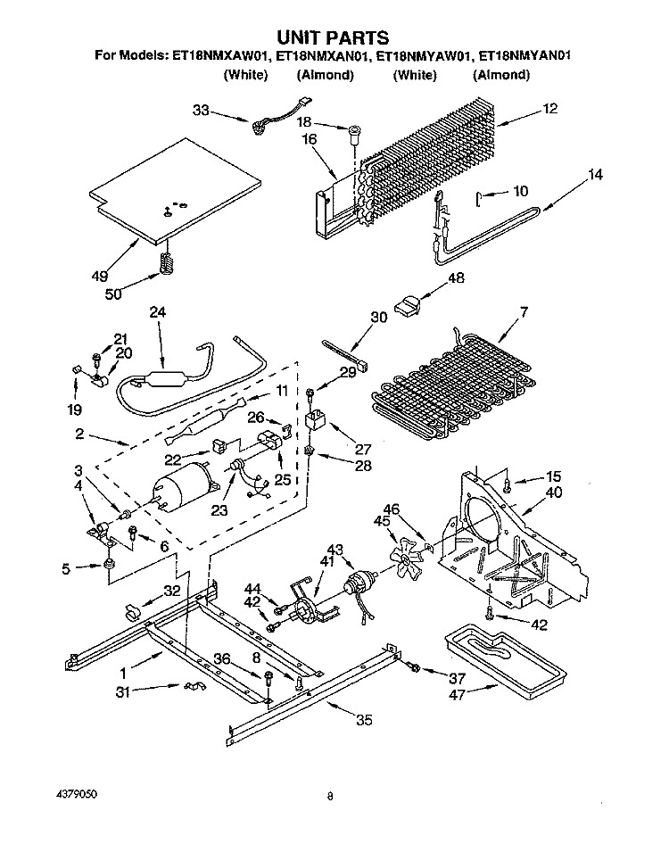 UNIT Diagram and Parts List for ET18NMYAN01  Whirlpool Refrigerator