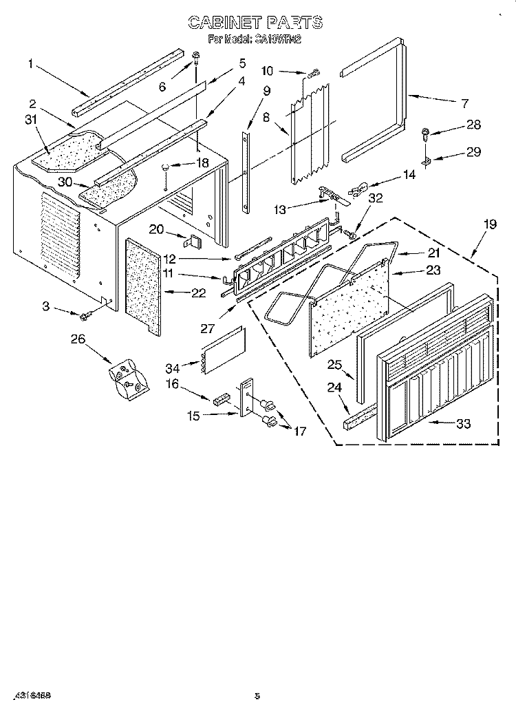 CABINET Diagram and Parts List for CA10WR42  Whirlpool Air Conditioner