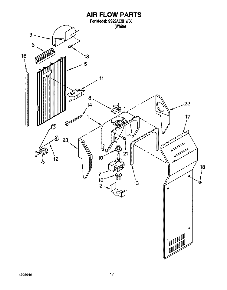 AIR FLOW Diagram and Parts List for SS22AEXHW00  Whirlpool Refrigerator