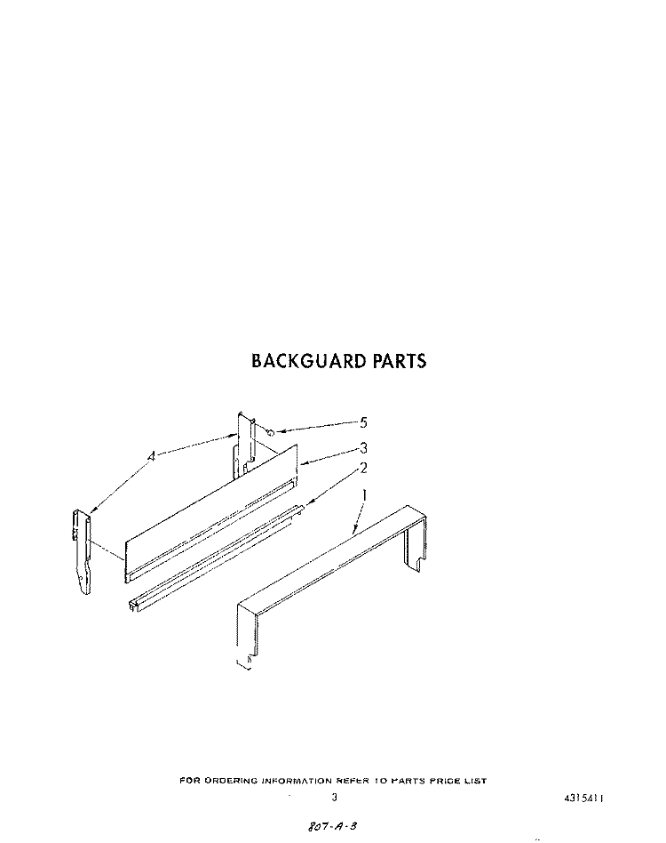 BACKGUARD Diagram and Parts List for SF3040SRW5  Whirlpool Range
