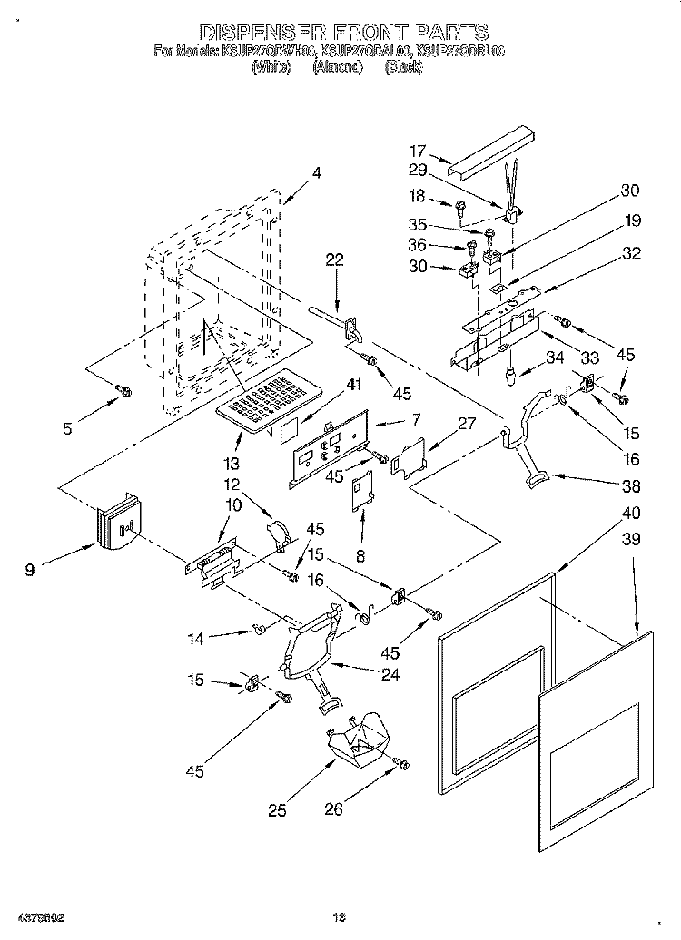 DISPENSER FRONT Diagram and Parts List for KSUP27QDBL00  KitchenAid Refrigerator