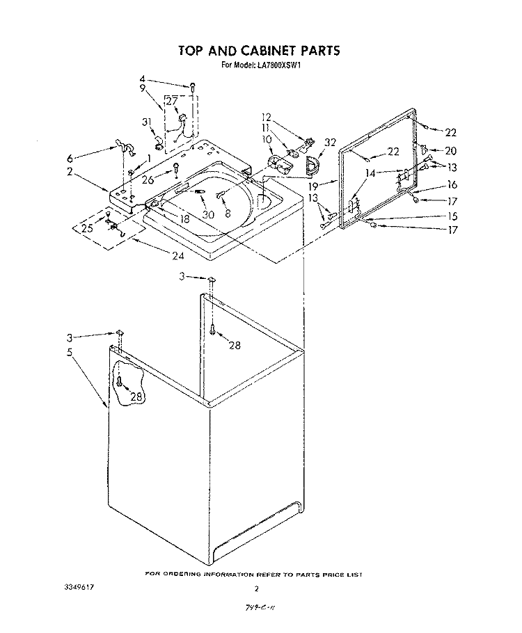 TOP AND CABINET , LITERATURE AND OPTIONAL Diagram and Parts List for LA7800XSW1  Whirlpool Washer