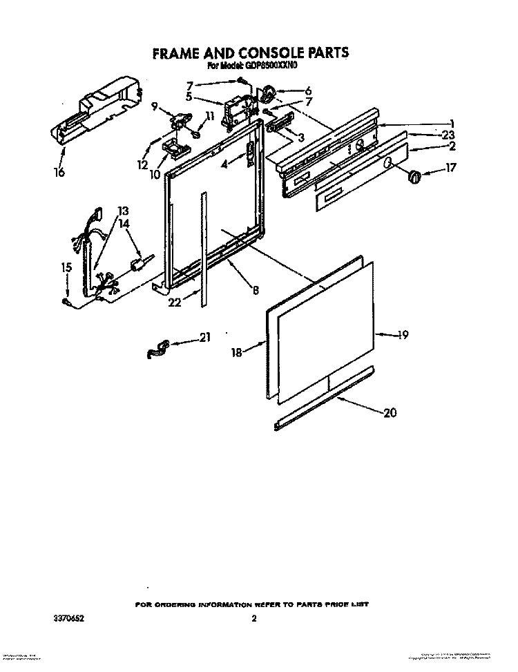 FRAME AND CONSOLE Diagram and Parts List for GDP8500XXN0  Whirlpool Dishwasher